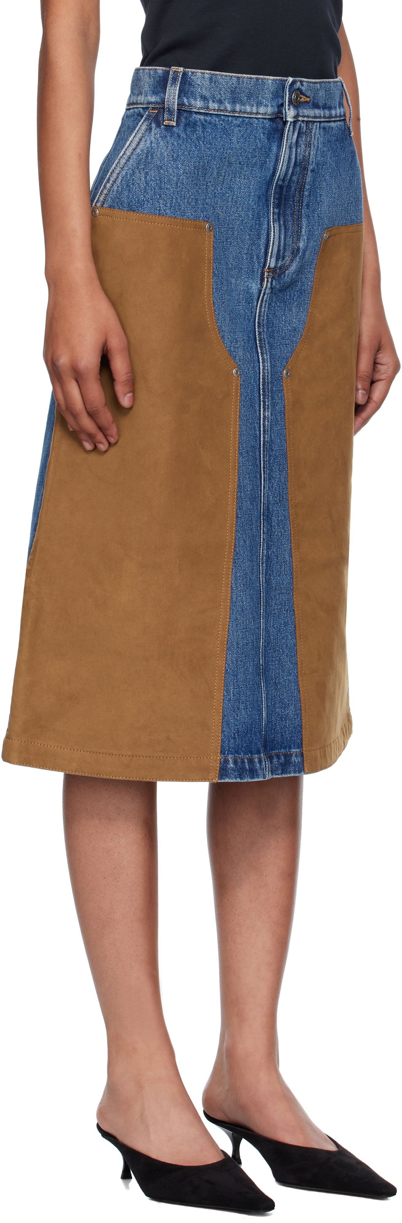 Nederdel Stella McCartney Stella McCartney Mixed Denim & Faux-Suede Midi Skirt Blå | 6D04043SQH25, 1