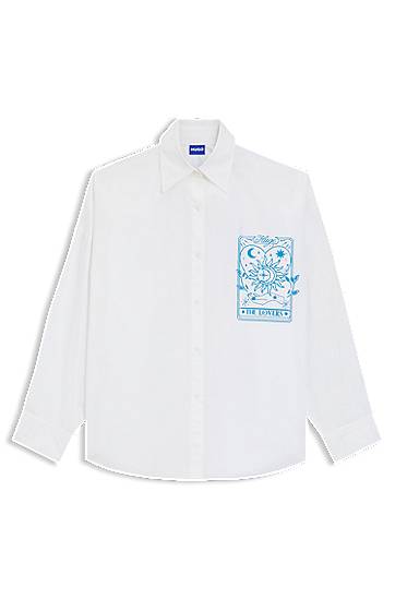 Skjorte BOSS Oversized-fit Blouse in Cotton with Tarot Prints Hvid | 50550270, 0