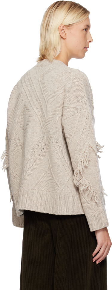 Sweater Max Mara Weekend Max Mara Stallo V-Neck Fringe Knit Cardigan Beige | 2525346052600, 2