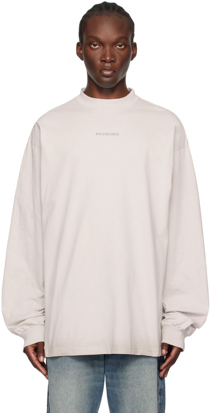 T-shirt Balenciaga Off-White Graphic Long Sleeve T-Shirt Beige | 744449TQVN1