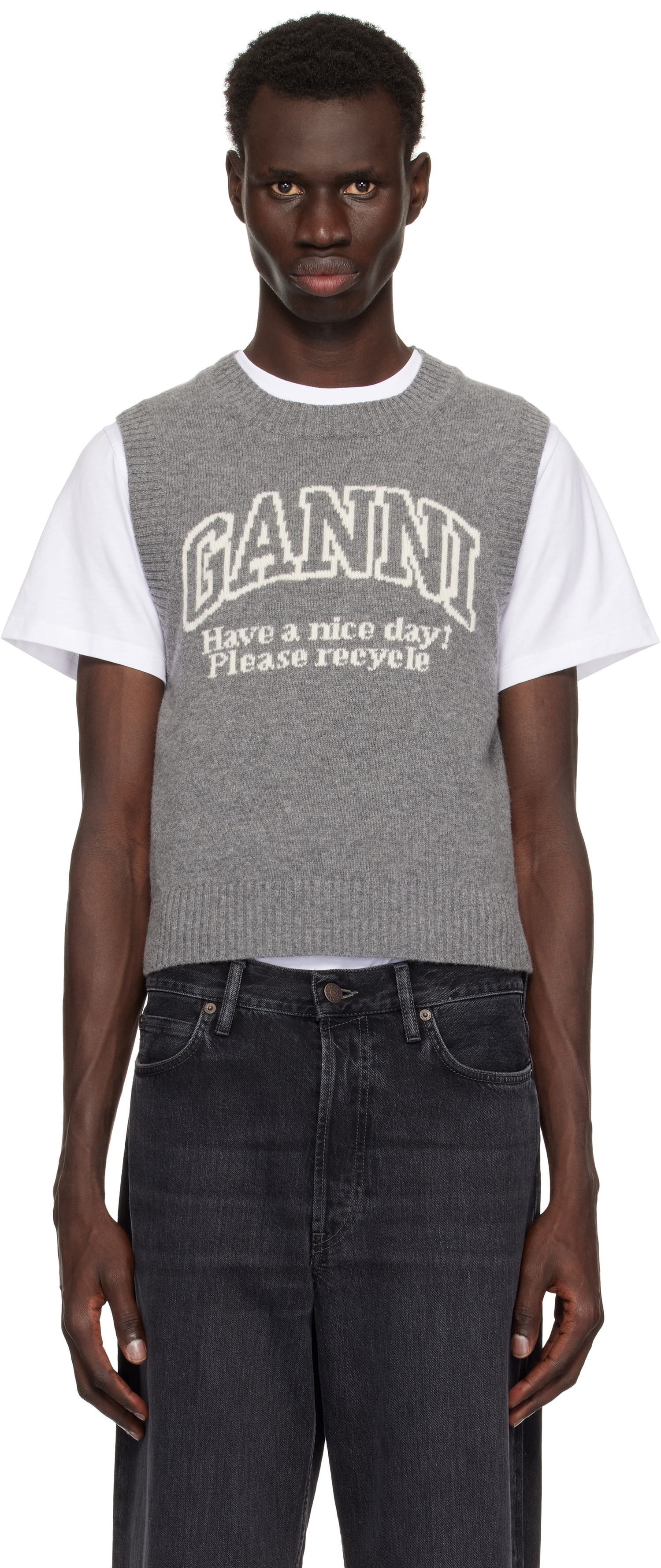 Sweater GANNI Ganni Graphic Knit Vest Grå | K2308, 0