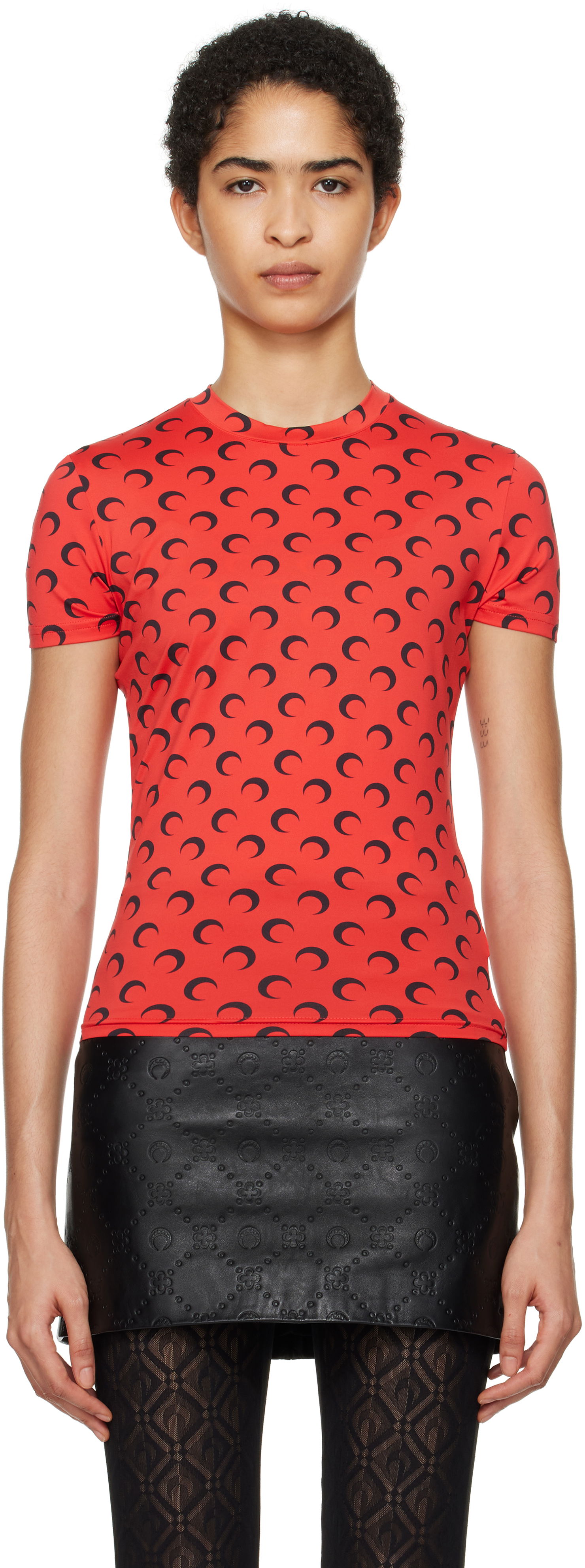 T-shirt Marine Serre Short Sleeves T-Shirt with Moon Print Rød | UTS001A CJER0001, 0