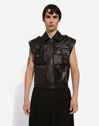 Vest Dolce & Gabbana Dolce & Gabbana Multi-Pocket Leather Vest Sort | G9AXKLHULUZN0000, 3
