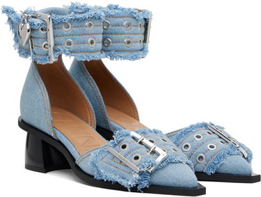 Sneakers og sko GANNI GANNI Denim Buckle Open Cut Heels Blå | S2942, 3