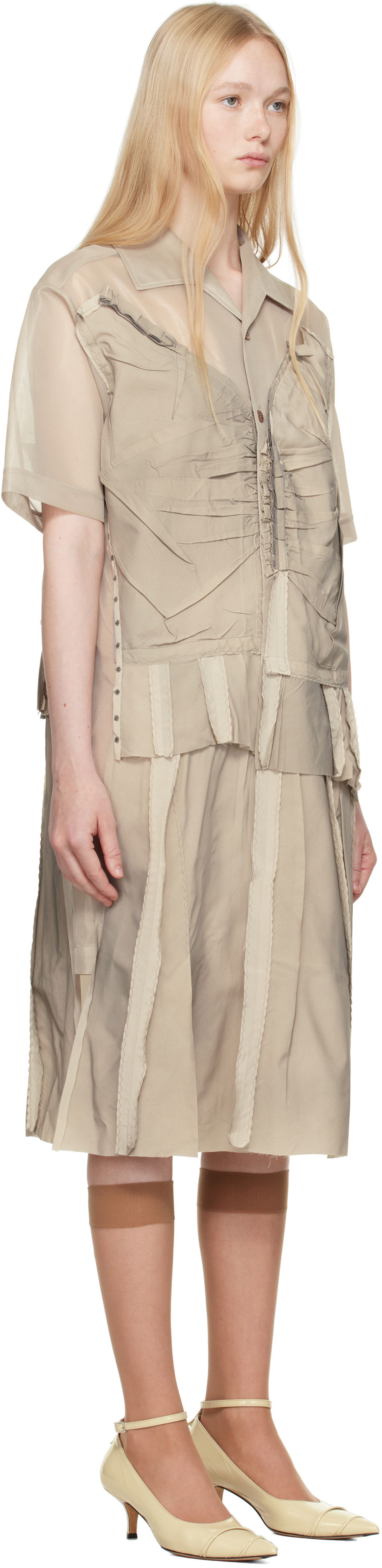 Skjorte Maison Margiela Maison Margiela Paneled Midi Dress Beige | S51DD0033 MTJ020, 1