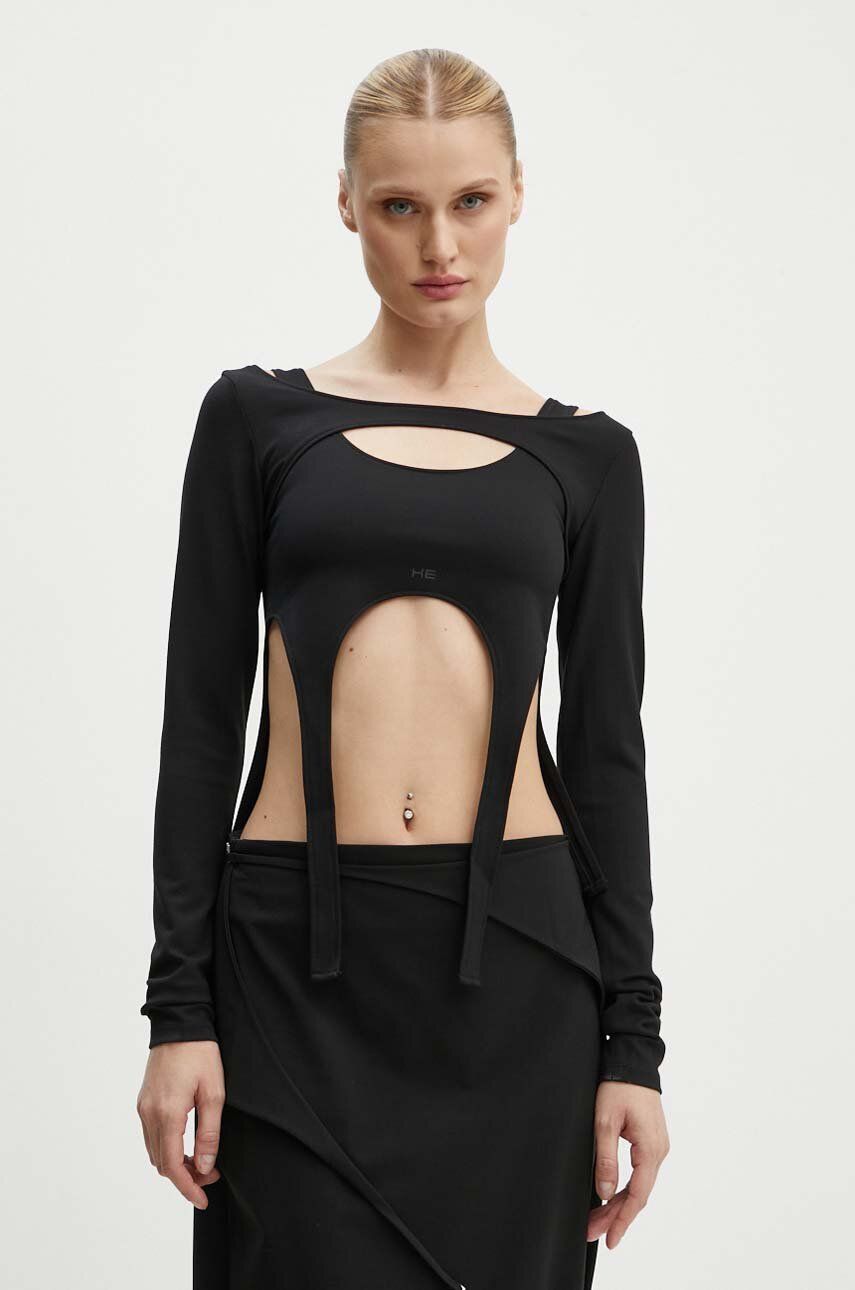 Crop top HELIOT EMIL Long Sleeve Cut-Out Top Sort | HE.W.13.051.BLK01, 0