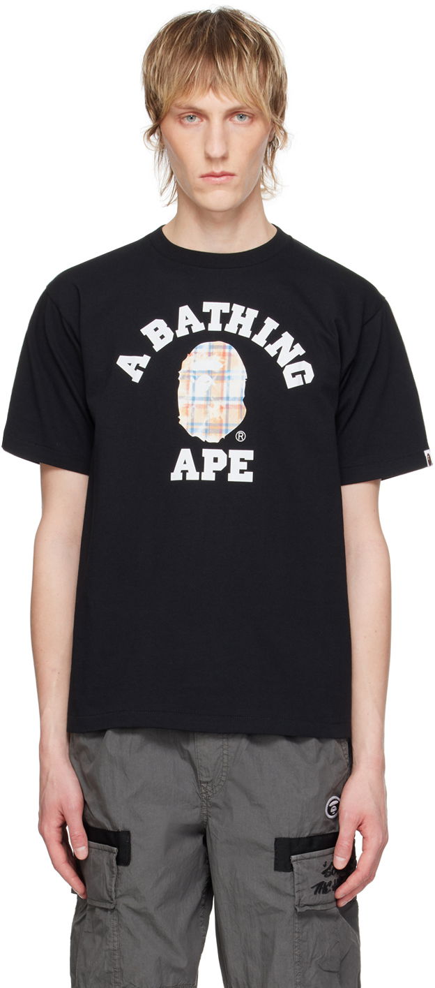 T-shirt BAPE BAPE Black Bleached Check College T-Shirt Sort | 001TEK301037M