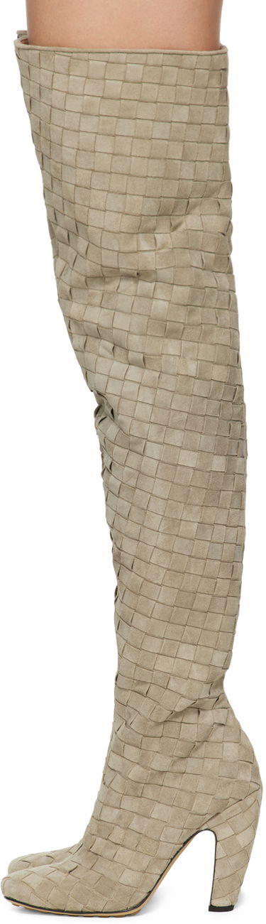 Tøj Bottega Veneta Bottega Veneta Canalazzo Suede Over-The-Knee Boots Beige | 796555 V4JC0, 2