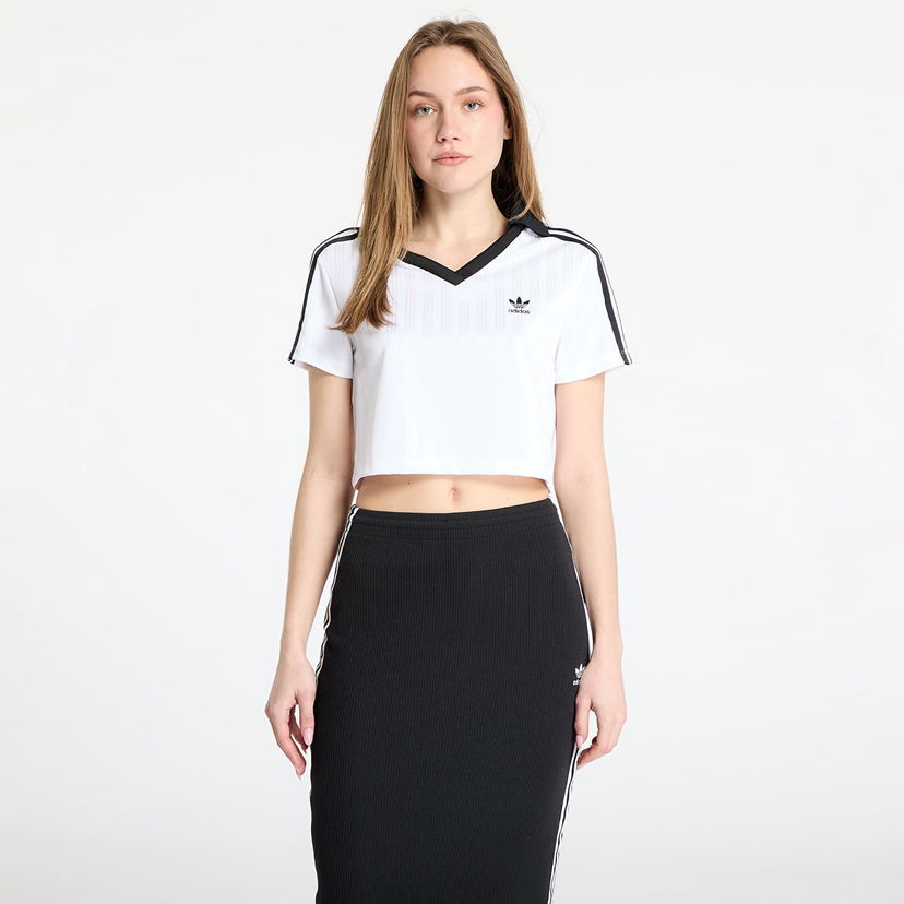 Crop top adidas Originals Cropped V-Neck Polo Shirt Hvid | JD2608