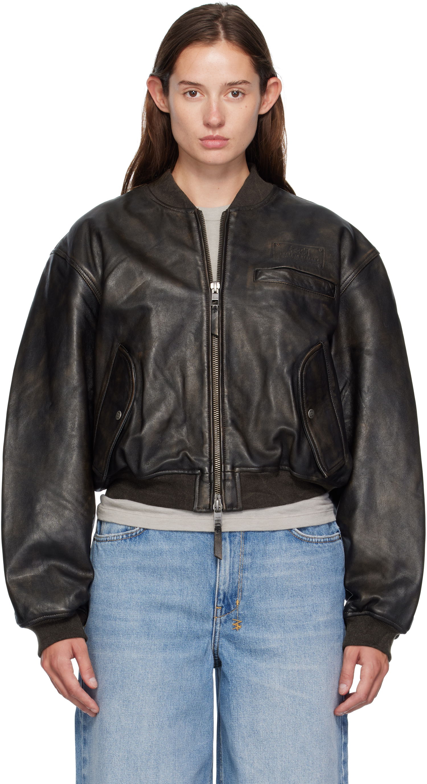 Bomberjakke Ksubi Ksubi Alpha Crop Leather Bomber Jacket Sort | WFA25JK009, 0