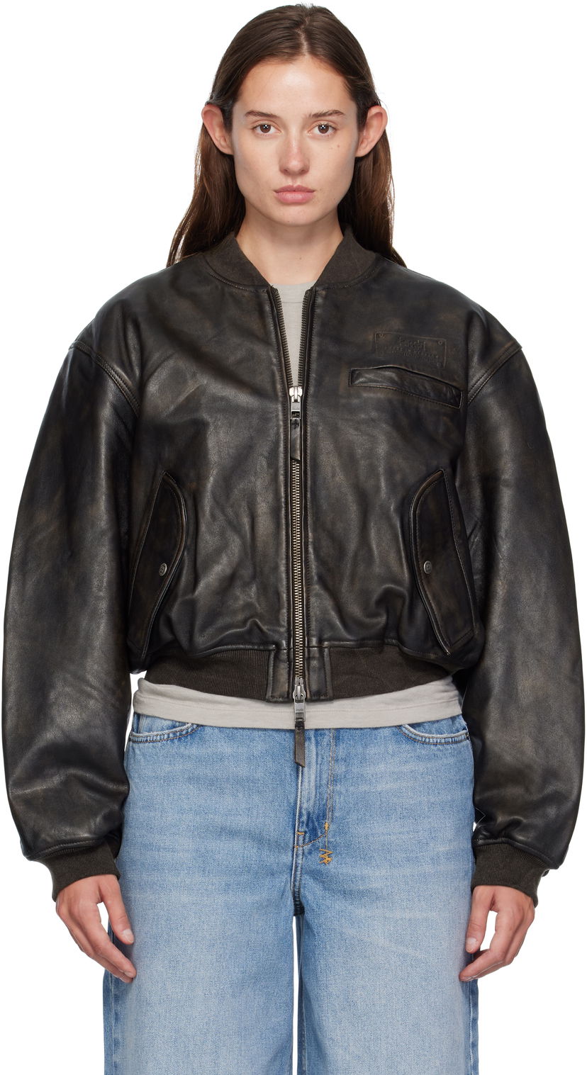 Bomberjakke Ksubi Ksubi Alpha Crop Leather Bomber Jacket Sort | WFA25JK009