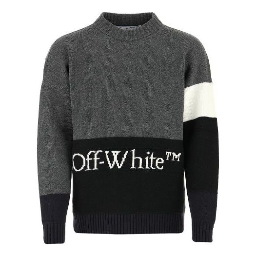 Sweater Off-White Logo Print Knit Sweater Grå | OMHE048E20KNI0010701