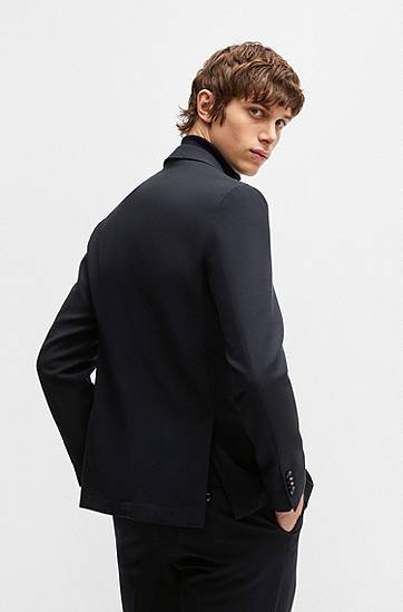 Jakke BOSS Slim Fit Stretch Piqué Blazer with Notched Lapels Mørkeblå | 50535014, 1