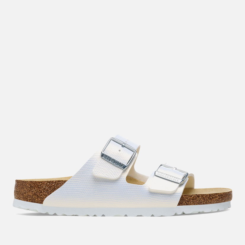 Sneakers og sko Birkenstock Women's Arizona Slim Fit Shiny Lizard Emboss Double Strap Sandals - White - UK 3.5 Grå | 1026500