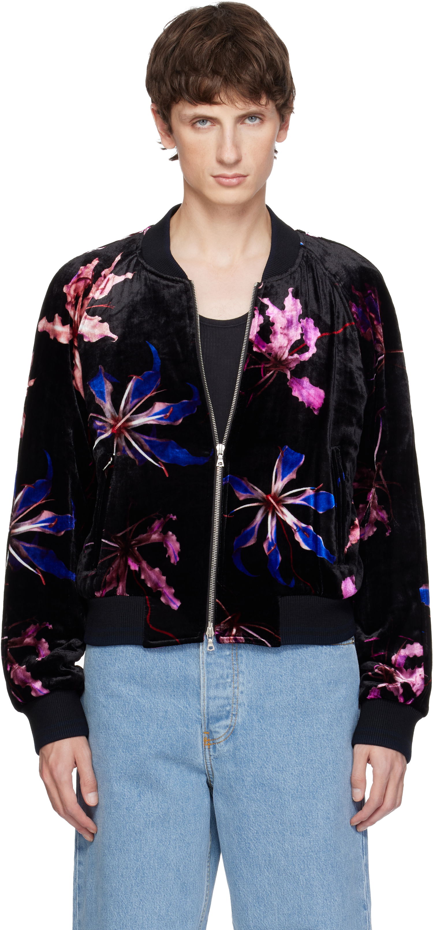 Bomberjakke Dries Van Noten Dries Van Noten Floral-print Velvet Bomber Jacket Flerfarvet | 252-020523-2003, 0