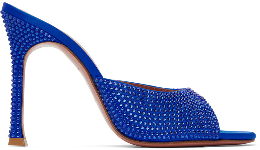 Tilbehør Amina Muaddi Amina Muaddi Alexa Crystal Slipper 105 Heeled Sandals Blå | ALEXA CRY SR SATIN