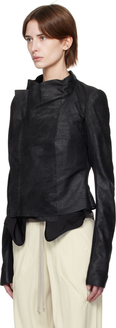 Jakke Rick Owens Rick Owens Hollywood Low Neck Biker Leather Jacket Sort | RP01E7702 LBA, 3