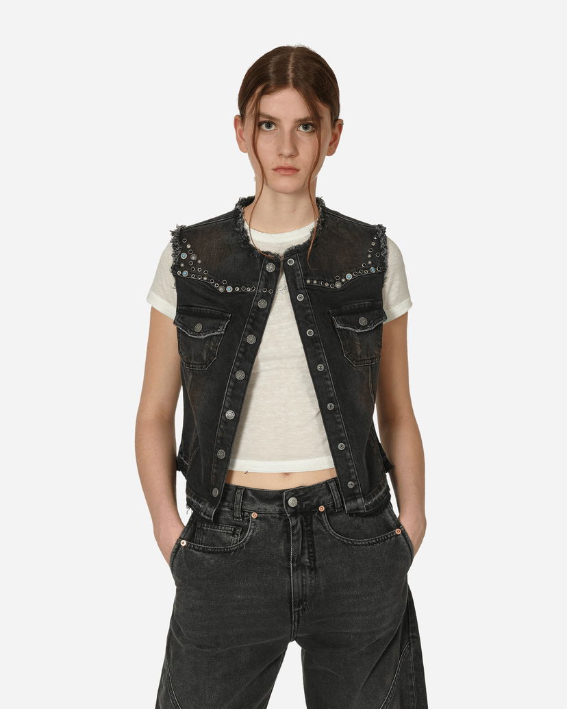 Vest GUESS Western Denim Vest Used Black Wash Sort | W4GU37D5AK0 GUUB
