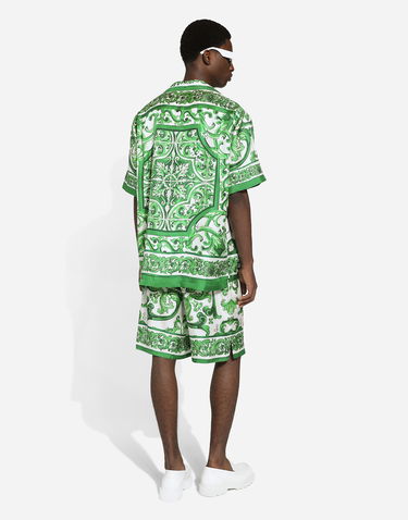 Skjorte Dolce & Gabbana Silk Twill Hawaiian Shirt With Majolica Print Grøn | G5JH9THI1S6H85DQ, 2