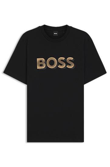 T-shirt BOSS Mercerised-cotton T-shirt with logo artwork Sort | 50551902