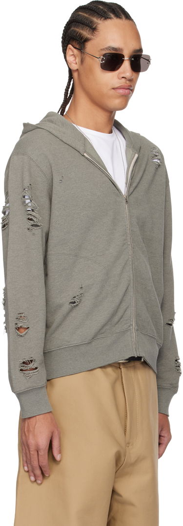 Sweatshirt Acne Studios Acne Studios Distressed Zip-Up Hoodie Grå | CI0183-, 4