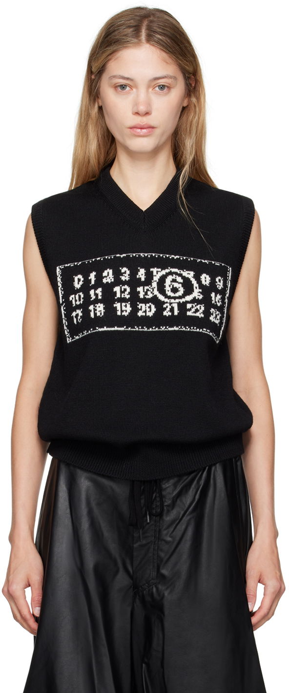Vest Maison Margiela MM6 Black Jacquard Logo Vest Sort | SH0FB0007 M13042