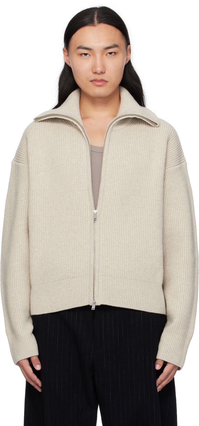 Sweater Studio Nicholson Studio Nicholson Sandos Knit Zip-Up Jacket Beige | SANDOS SNM - 1291