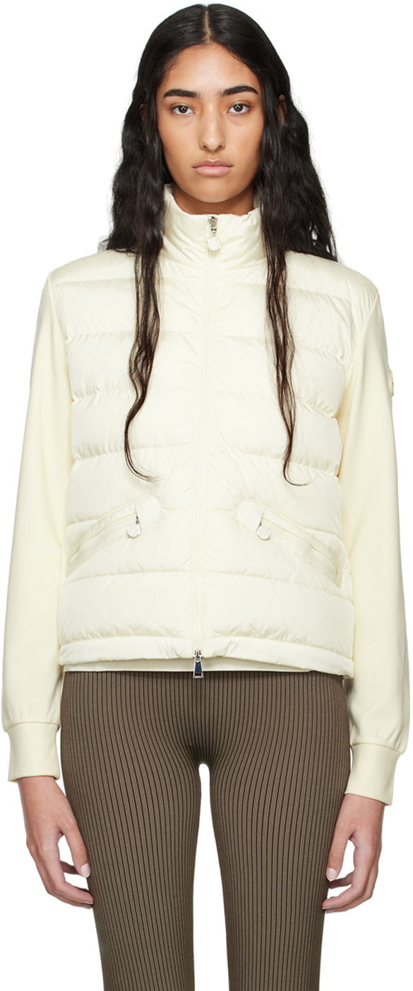 Sweater Moncler Off-White Paneled Down Cardigan Hvid | J20938G0000389ALE, 0
