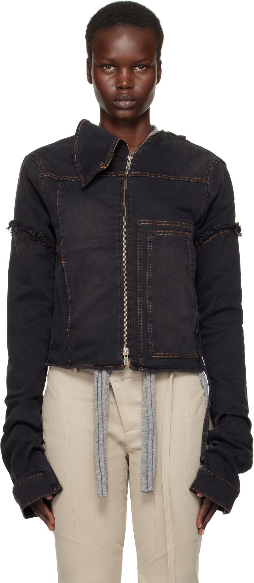 Jakke Ottolinger Ottolinger Drape Collar Denim Jacket Sort | 2217060211