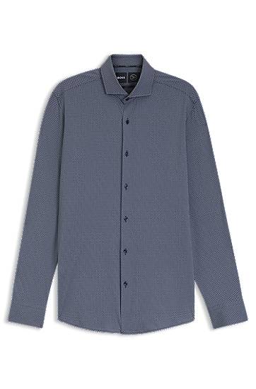 Skjorte BOSS Slim-fit Printed Italian-made Performance-Stretch Jersey Shirt Blå | 50550062