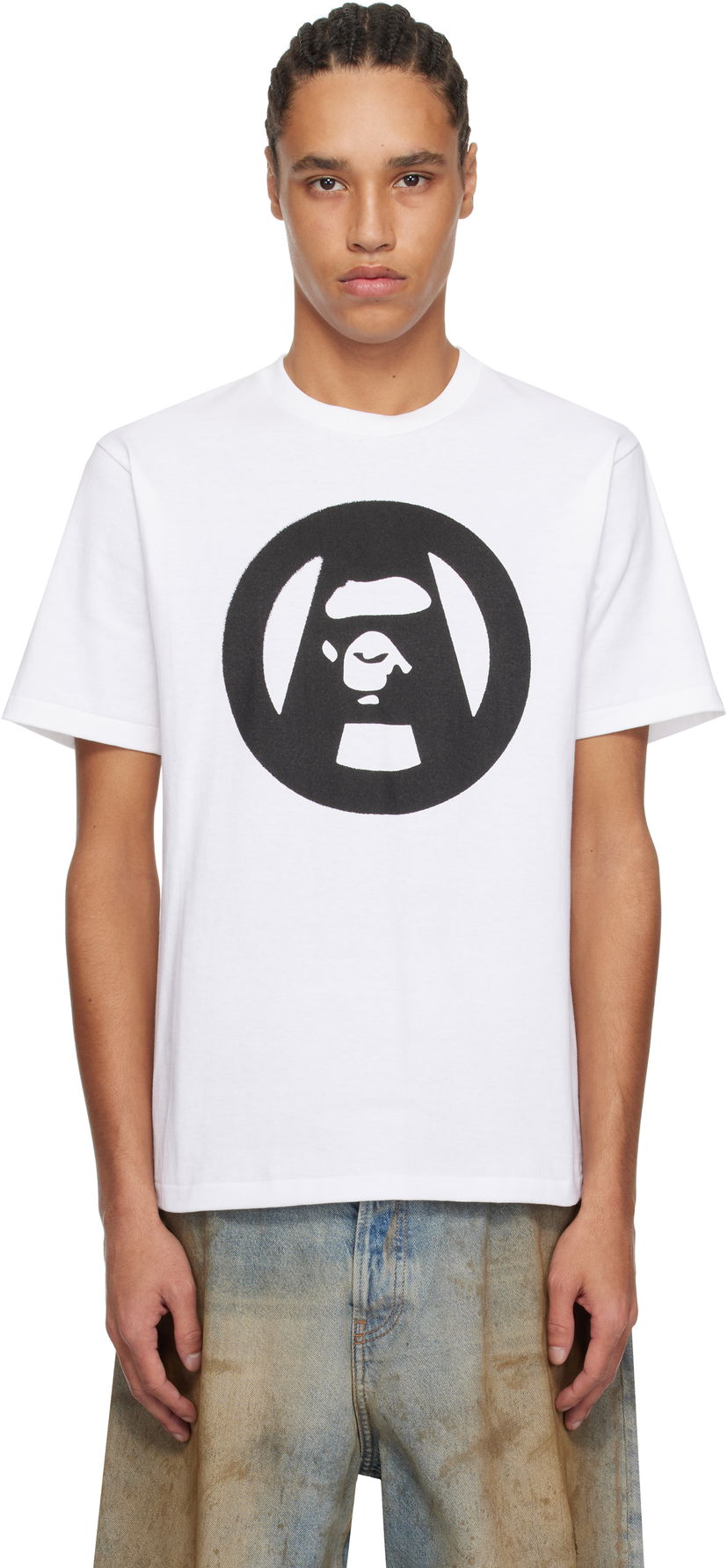T-shirt BAPE A Bathing Ape Stencil Circle Ape Face T-Shirt Hvid | 001TEL301053M