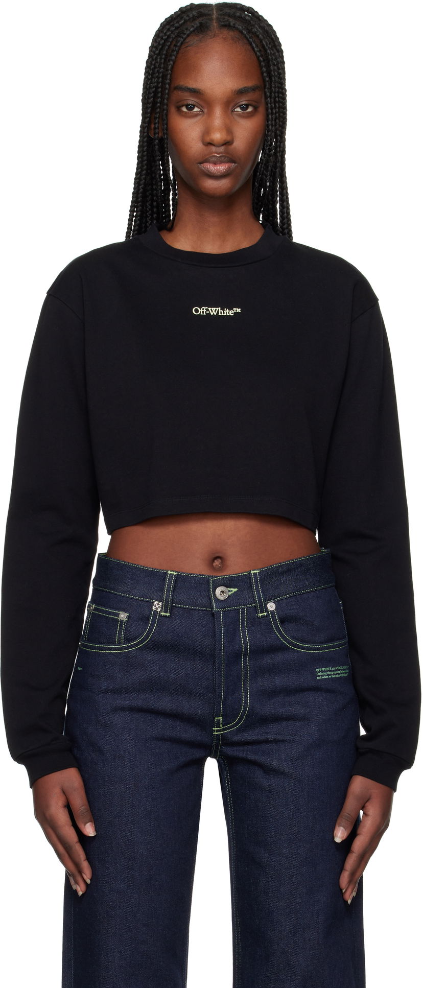 Sweater Off-White Double Arrows Cropped Long Sleeve T-Shirt Sort | OWVB047S25JER0011000