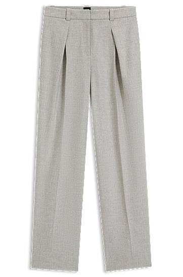 Bukser BOSS Pleated Straight-leg Trousers in Melange Stretch Flannel Grå | 50547679