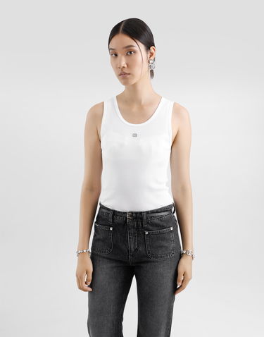 Tanktop Dolce & Gabbana Dolce & Gabbana Fine-Rib Jersey Tank Top with DG Logo Pin Hvid | F8V40TGDCX9W0800, 3