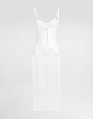 Kjole Dolce & Gabbana Dolce & Gabbana Tulle Calf-Length Corset Dress Hvid | F6TUYTFLRC0WA800, 0