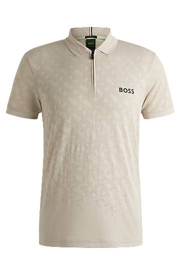 Polo skjorte BOSS BOSS Active Quick-Dry Monogram Jacquard Polo Shirt Beige | 50538106