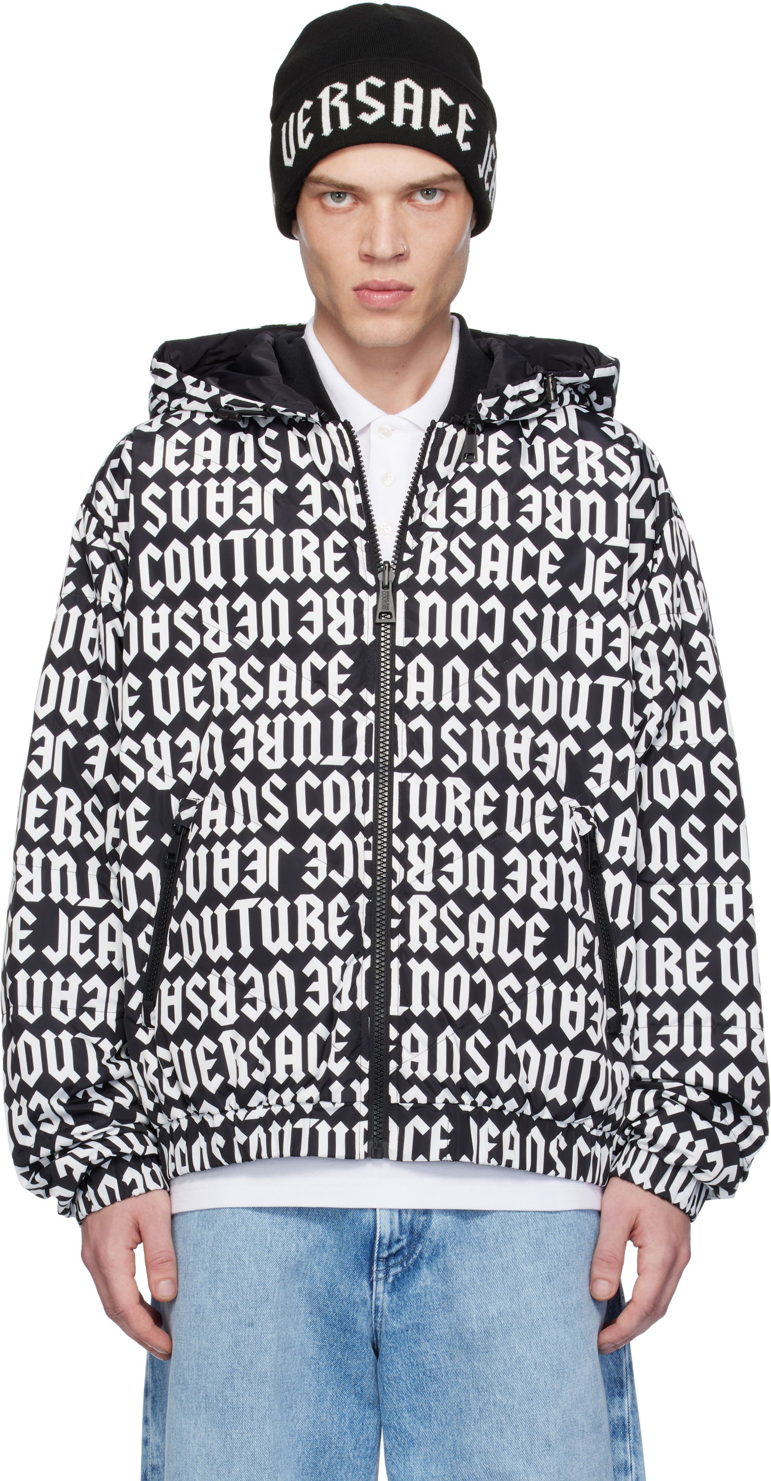 Bomberjakke Versace Reversible Monogram Down Jacket Sort | E77GAUD16_ECQD53, 0