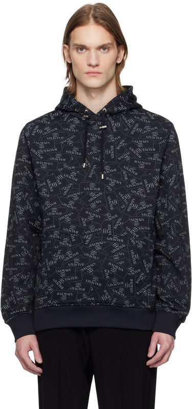 Sweatshirt Balmain Balmain All-Over Label Print Hoodie Sort | EH1JT047GE38, 0