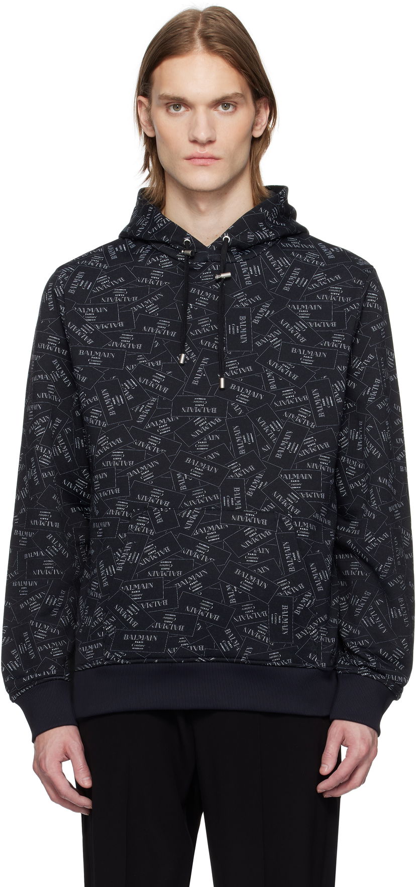 Sweatshirt Balmain Balmain All-Over Label Print Hoodie Sort | EH1JT047GE38