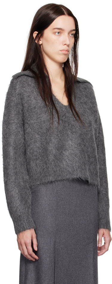 Sweater Loulou de Saison Loulou de Saison Ambrose Cropped Collared Sweater Grå | AMBROSE, 1