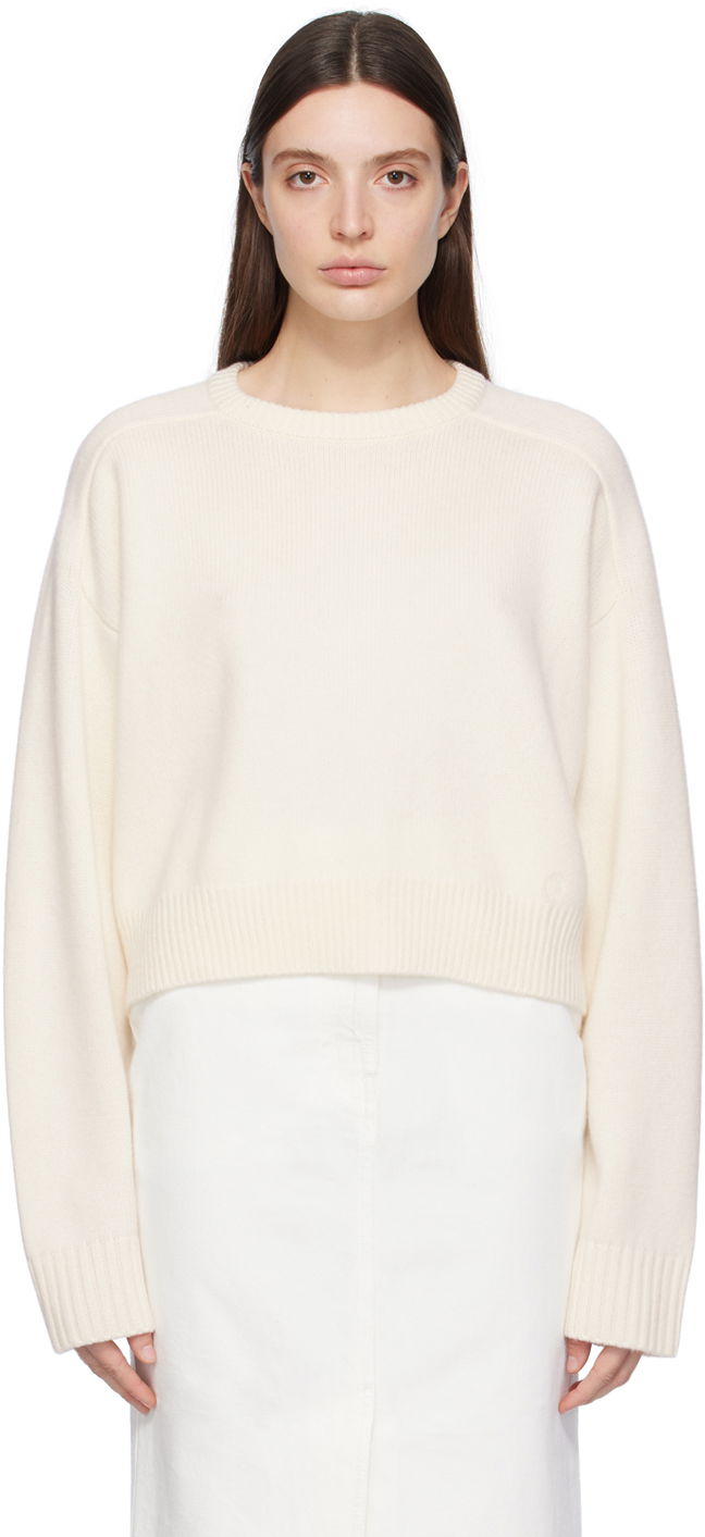 Sweater Loulou de Saison Loulou de Saison Bruzzi Cropped Sweater Hvid | BRUZZI