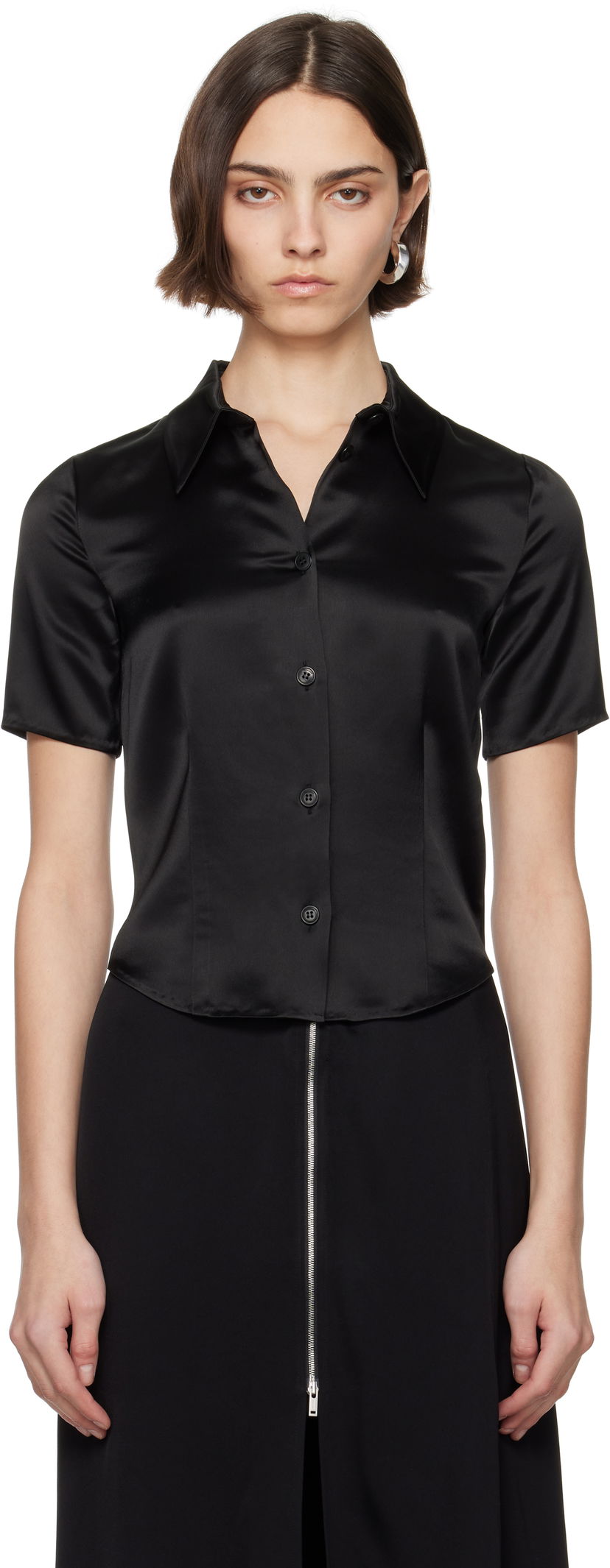Skjorte Nanushka Nanushka Clare Satin Blouse Sort | NW25SSTP20799