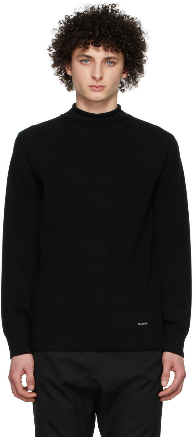 Sweater We11done Cashmere Mock Neck Sweater Sort | WD-KT1-22-653-U-BK