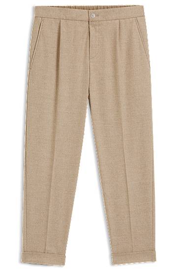 Bukser BOSS Tapered-fit pleated trousers in stretch flannel with cuffed hem Beige | 50527924, 0