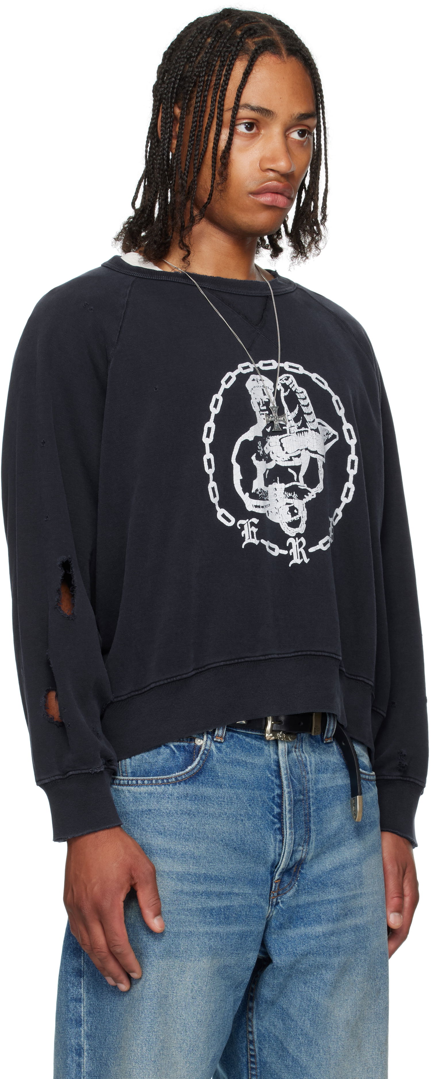 Sweatshirt Enfants Riches Déprimés Enfants Riches Déprimés En Chaine Raglan Crewneck Sweatshirt Mørkeblå | 020-468, 1