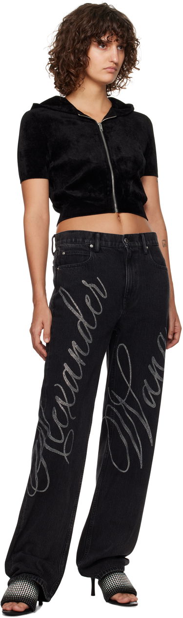 Sweatshirt Alexander Wang Alexander Wang.t Cropped Velour Zip-Up Hoodie Sort | 4KC4243003, 3