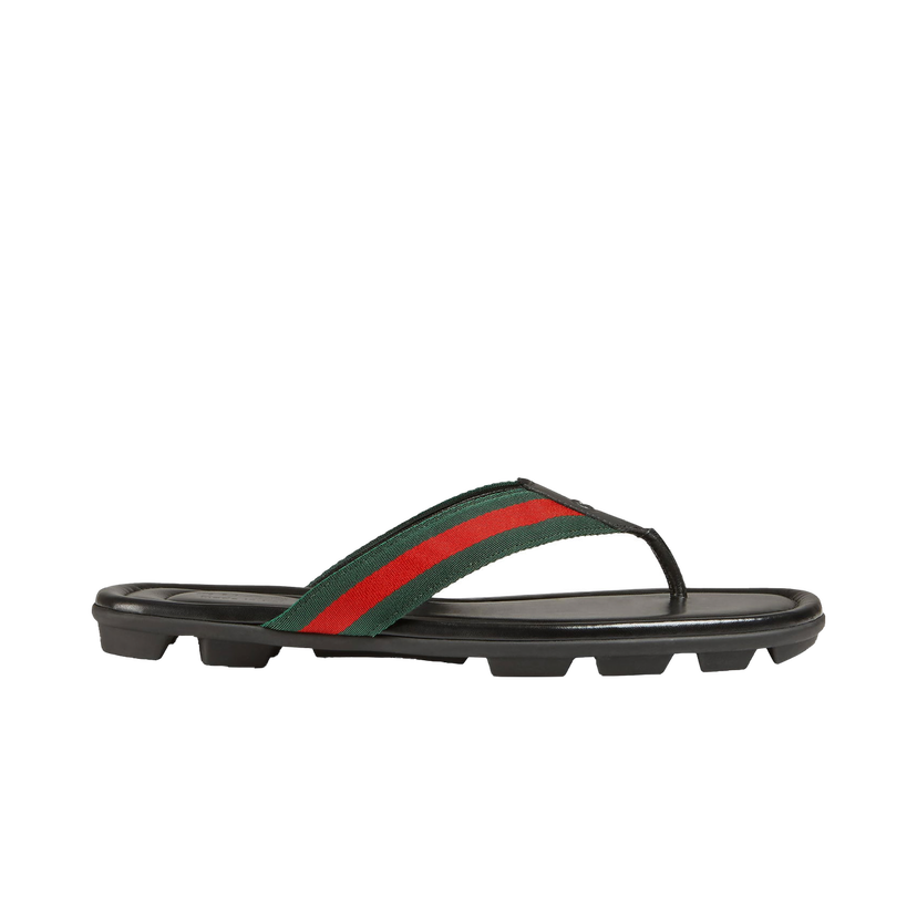 Sneakers og sko Gucci Web and Leather Thong Sandal Black Leather Sort | 429362 H91A0 8480