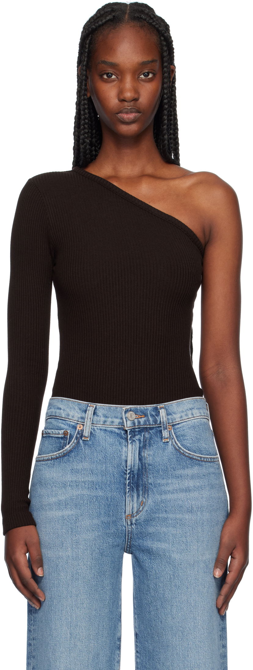 Tanktop AGOLDE One Shoulder Ribbed Bodysuit Sort | A7293-3048