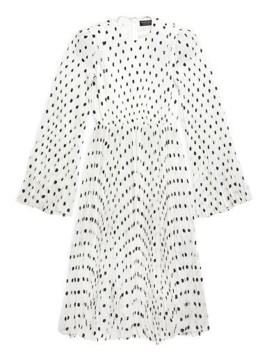 Kjole Balenciaga Hand Drawn Polka Dot Pleated Dress Hvid | 725088TNLD99040