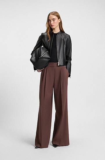 Bukser BOSS Relaxed Fit Stretch Trousers with Twin Pleats Brun | 50544107, 1